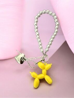 Yellow Balloon Dog Keychain Charm with Silver Bead Loop